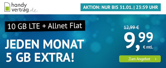 Doppeltes Datenvolumen! Handyvertrag.de LTE 5+5GB für 9,99€/Monat - 10GB LTE, Allnet- und SMS-Flat, EU-Roaming
