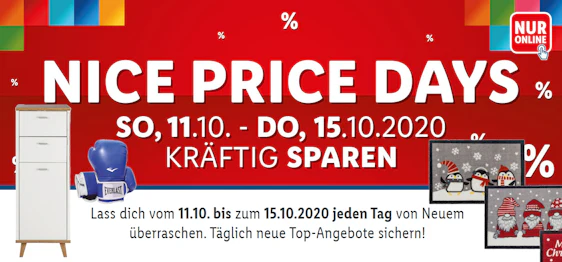 Lidl Nice Price Days – täglich wechselnde Rabatte & versandkostenfrei bestellen ab 59€ MBW
