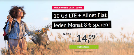 Handyvertrag.de LTE All für 14,99€/Monat - 10GB LTE, Allnet- und SMS-Flat, EU-Roaming