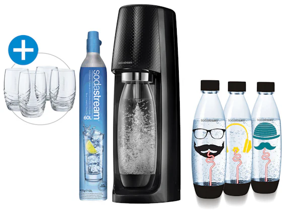 SodaStream Spirit Starterset für 66€ - Trinkwassersprudler mit 3 Flaschen + 4 Gläsern