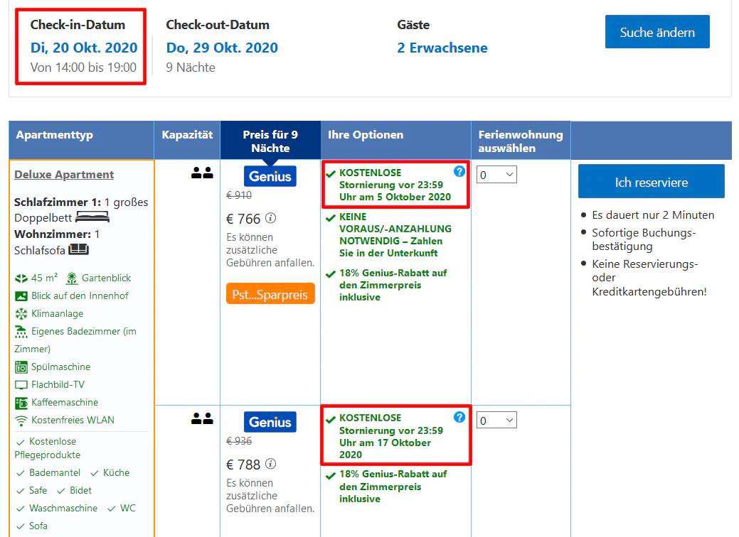 Booking.com kostenlos stornieren
