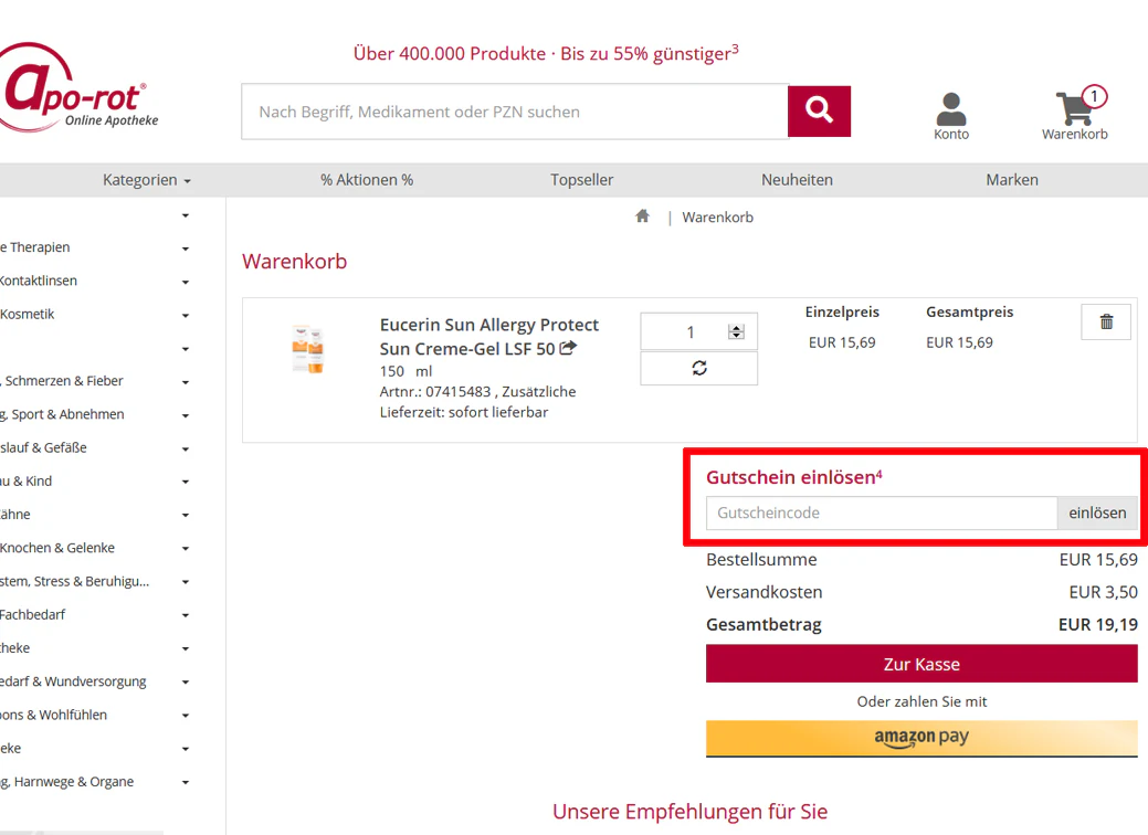 Hier den apo-rot Gutscheincode einlösen