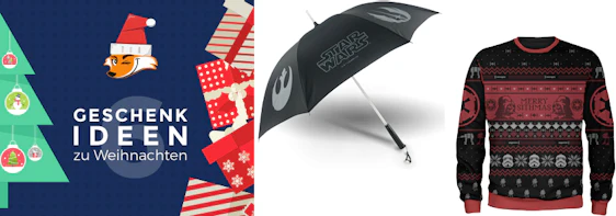 Geschenkidee für Sternenkrieger: Star Wars Laserschwert-Regenschirm & Weihnachtspullover für 38€