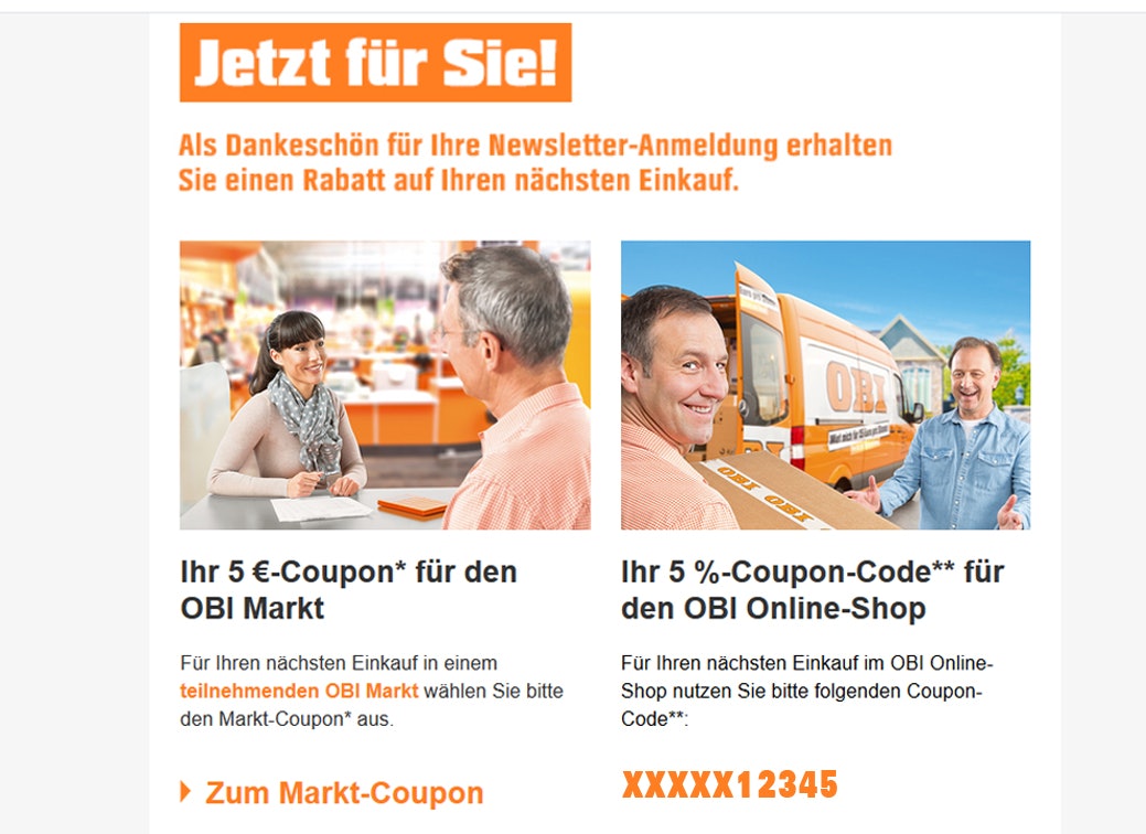 Persönlichen OBI Gutschein im Newsletter erhalten