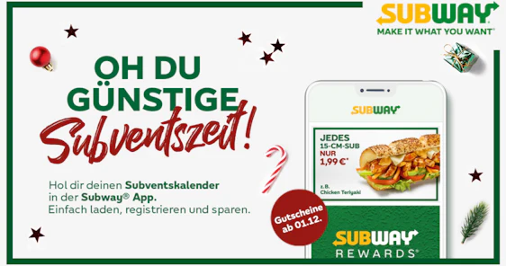Subventskalender 2020 » Subway Adventskalender mit täglich neuen Coupons 🎄😉