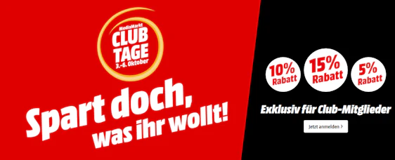 Media Markt-Clubtage mit 5%, 10% oder 15% Rabatt für Mitglieder » Preischeck der besten Angebote ✔