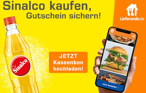 Nur noch für kurze Zeit! Lieferando-Gutschein im Wert von 3€ bis 5€ sichern - beim Kauf von Sinalco-Flaschen