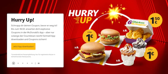 15% Rabatt auf die gesamte Bestellung- mit App-Coupon bei McDonald's