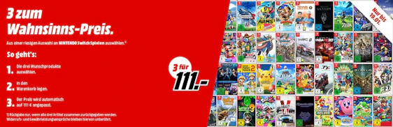 3 Nintendo Switch Spiele für 111€ bei Media Markt » 75 Spiele zur Auswahl 🕹️