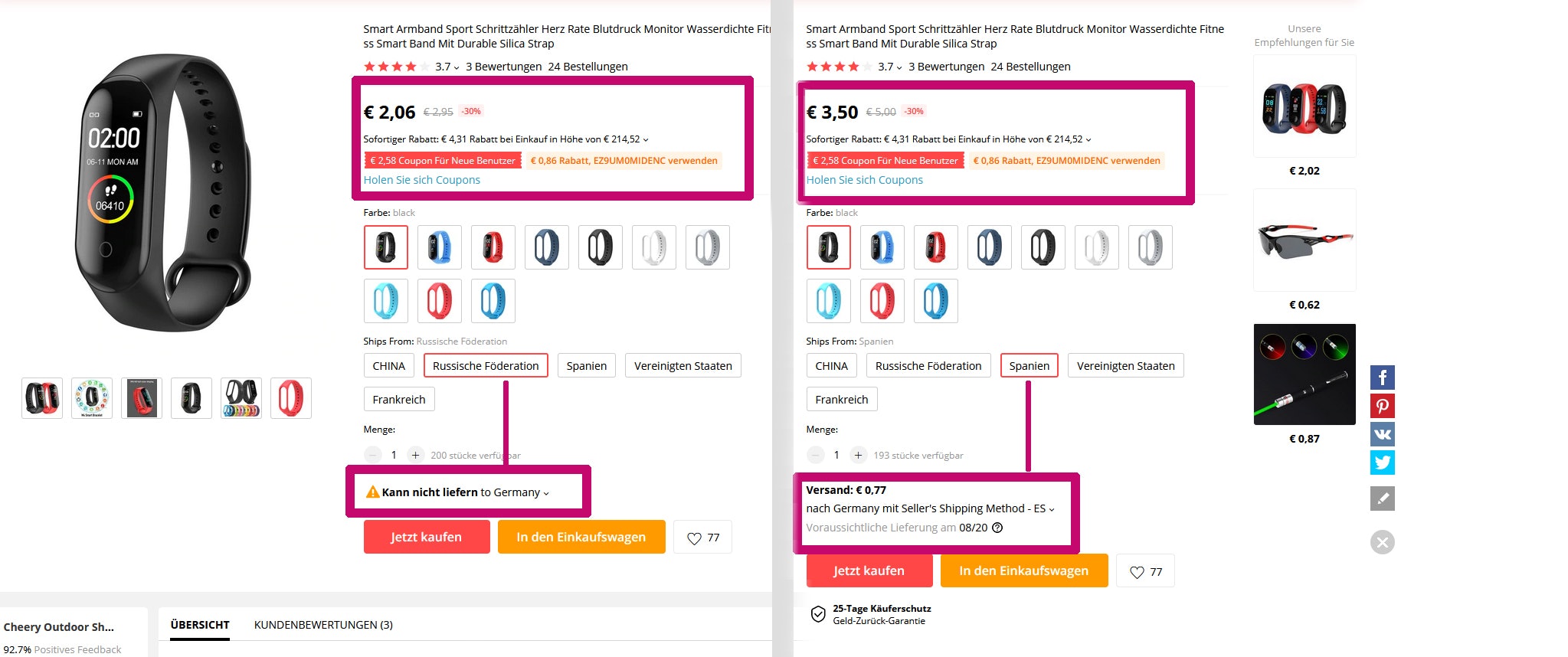 AliExpress Anbieter Vergleich