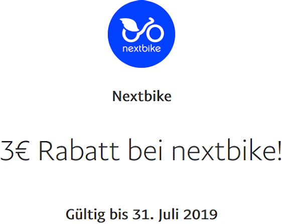 Gilt nur noch heute! - 3€ nextbike-Gutschein mit PayPal
