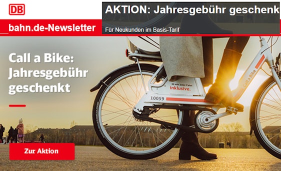 DB Call a Bike Jahresgebühr geschenkt – für Neukunden im Basis-Tarif, je 30 Minuten Nutzung nur 1€
