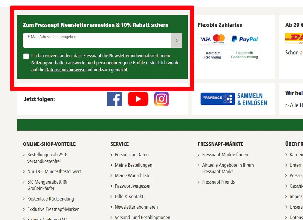 Fressnapf Gutscheincode für Newsletter-Anmeldung