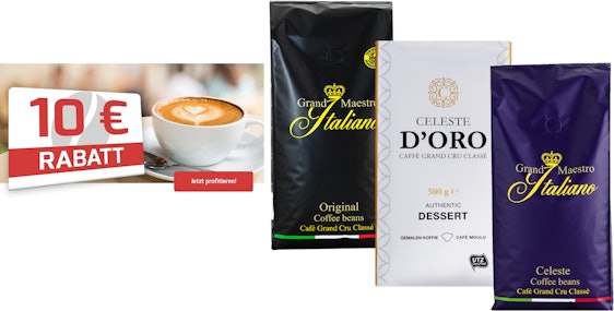 Kaffeevorteil: 10€ Rabatt ab 50€ MBW für Grand Maestro Italiano/Celeste d'Oro – z.B.: 4kg Grand Maestro Italiano Bohnen für 49€