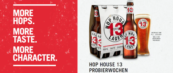 Sixpack Guinness Hop House 13 Lager gratis testen – dank Geld-zurück-Garantie (GzG)