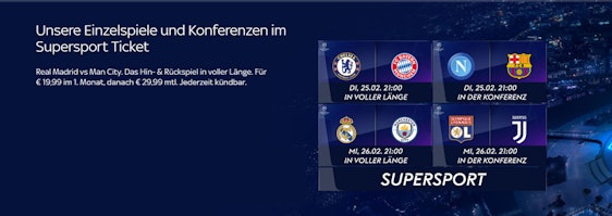 *Vorbei* Sky Supersport Ticket für 19,99€ im 1. Monat 🤩 - jederzeit kündbar, z. B. für Real Madrid vs. Manchester City ⚽