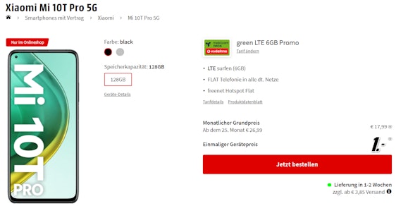 Xiaomi Mi 10T Pro 5G (128GB) im md Vodafone green LTE für 20€/Monat - 6GB LTE, Allnet- & Hotspot-Flat » 22€ günstiger als Idealo 😍