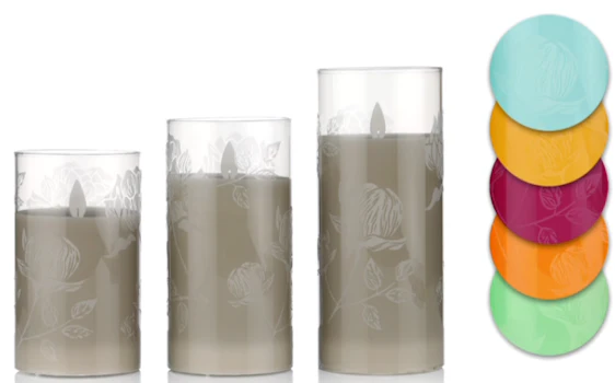 Elambia-Frühlingskerzen (3 Stk.) für 33€ – Flammenlose LED-Kerzen im Glas, 13, 15 & 18cm Höhe