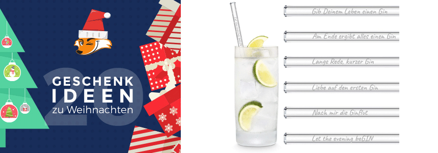 Geschenkidee für umweltbewusste Genießer: 6x Halm Glasstrohhalme für 15€ - mit Gin-Sprüchen
