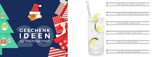 Geschenkidee für umweltbewusste Genießer: 6x Halm Glasstrohhalme für 15€ - mit Gin-Sprüchen
