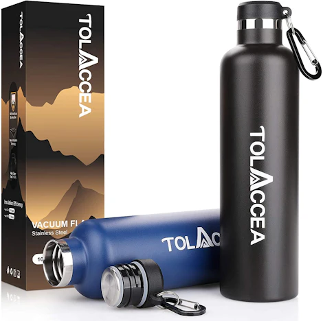 *Vorbei* Tolaccea Thermo-Trinkflasche für 8€ - aus Edelstahl, 1l Fassungsvermögen, in Blau & Schwarz erhältlich