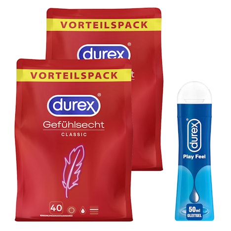 2x 40 Durex Classic + Durex Play Feel für 40€ – gefühlsechte Kondome aus hauchdünnem, natürlichem Latex