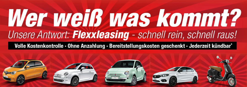 "Wer weiß was kommt?" Flexx-Leasing-Aktion bei Autohaus Koenig 🚘 - z. B. Fiat 500 oder Renault Twingo für je 6 Monate Privat-Leasing ❤