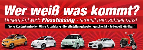 "Wer weiß was kommt?" Flexx-Leasing-Aktion bei Autohaus Koenig 🚘 - z. B. Fiat 500 oder Renault Twingo für je 6 Monate Privat-Leasing ❤