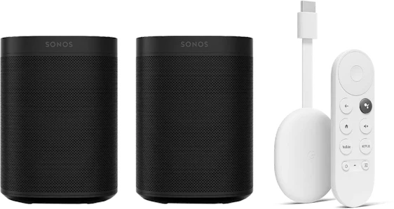 2x Sonos One + Chromecast mit Google TV für 399€ - Wlan-Lautsprecher mit Freisprechfunktion