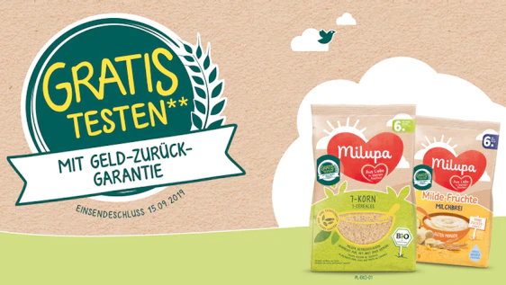 Milupa Milch-und Getreidebrei gratis testen - durch Geld-zurück-Garantie