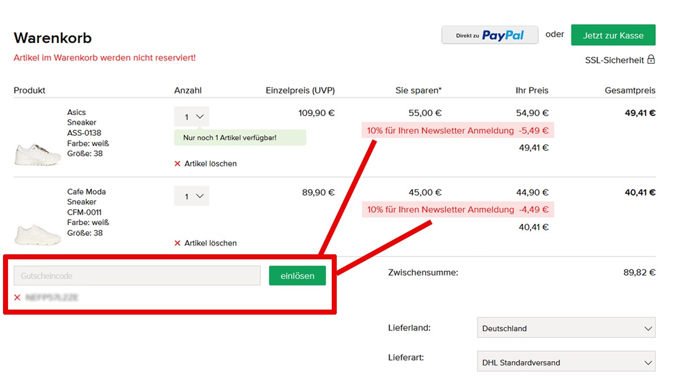 dress-for-less Gutschein einlösen