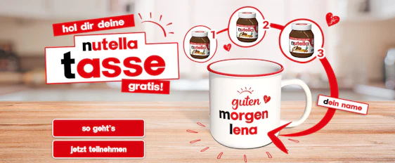 Nutella-Tasse gratis mit eigenem Namen » beim Kauf von Nutella-Aktionsgläsern ☕