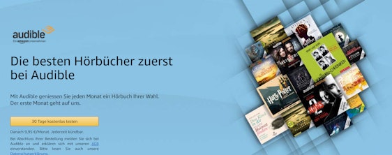Audible 30 Tage lang kostenlos testen - mit 2 Gratis-Hörbüchern statt 1