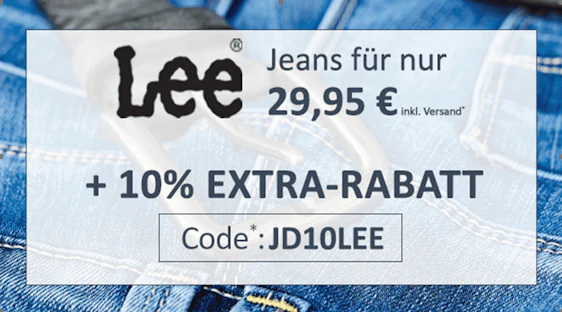 Lee Jeans für 30€ + 10% Extra Rabatt ab 2 Hosen bei Jeans Direct – Shorts, Damen- & Herrenjeans