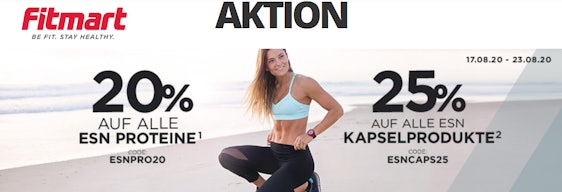 20% Rabatt auf alle Proteine von ESN & 25% aus ESN Kapselprdukte bei Fitmart – z.B.: ESN Creatine Giga Caps, 300 Stk. für 15€