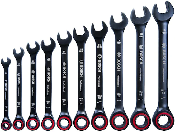 Bosch Professional 1600A016BU (10 tlg.) für 77€ - Ring-Maulschlüssel-Satz mit Ratschenfunktion, 8-19 mm