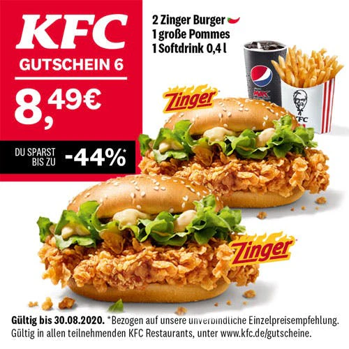 Abbildung 2 Zinger Burger, 1 große Pommes, 1 Softdrink