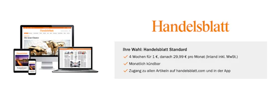 4 Wochen Handelsblatt Standard (digital) für 1€ testen