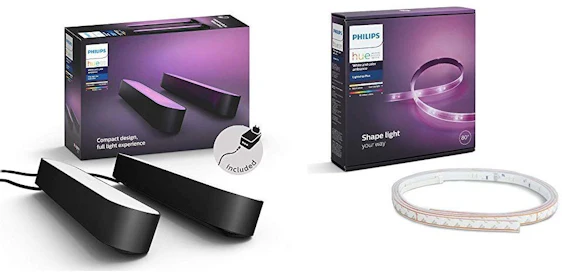 2x Philips Hue White and Color Ambiance Play Lightbar + 2m LightStrip (ohne Bridge) für 130€ – in weiß oder schwarz