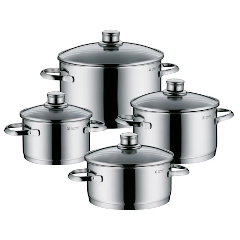 WMF Saphir für 79€ - 4-teiliges Topfset aus Cromargan Edelstahl mit Schüttrand und Glasdeckel