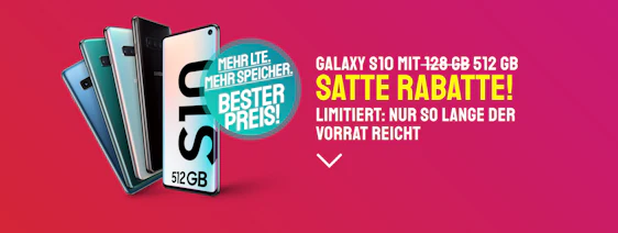Samsung Galaxy S10 (512GB) im Vodafone green LTE für 30€/Monat − 6GB LTE, Allnet-, Freenet Hotspot-Flat