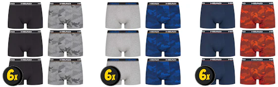 6er-Pack HEAD Hexa Camo für 24€ - Boxershorts in den Größen S-XL