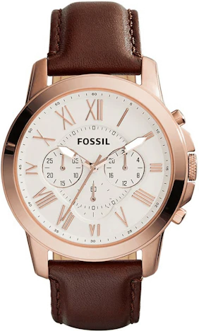 Fossil Grant FS4991 + gratis Gravur für 89€ - Chronograph mit braunem Lederarmband