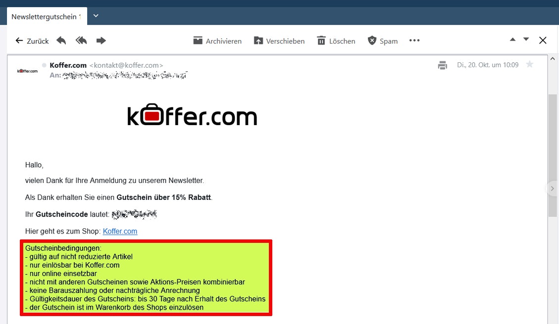 KOFFER.COM Gutscheinbedingungen