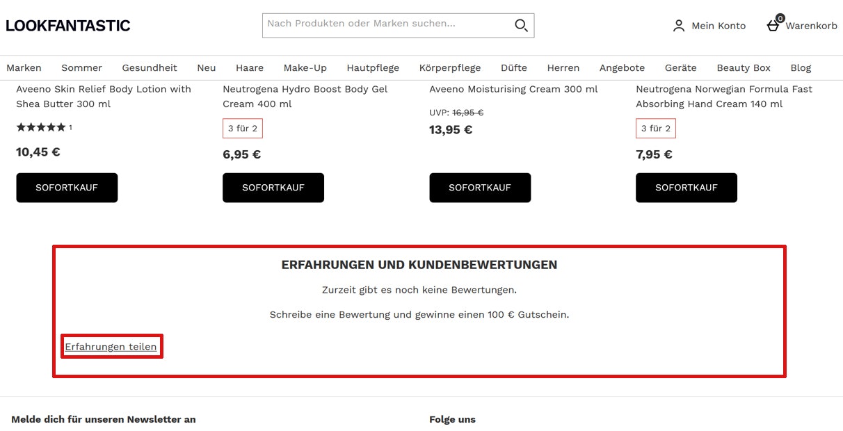 Lookfantastic Produkt-Bewertung schreiben