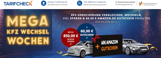 Tarifcheck: KFZ-Versicherung vergleichen mit Check24-Rechner + 60€ Amazon-Gutschein erhalten