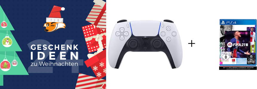 Heiligabend-Geschenkidee für noch mehr PlayStation-Vorfreude: Sony Dual Sense Controller [PS5] + Fifa 21 [PS4] für 90€