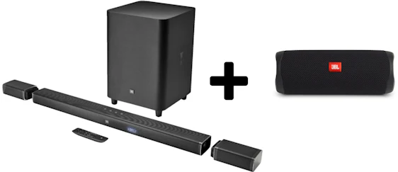 JBL Bar 5.1 + JBL Flip 5 BT für 604€ – 5.1 4K Ultra HD Soundbar mit kabellosen Surround-Lautsprechern + Bluetooth-Lautsprecher gratis dazu