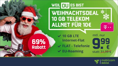 Mobilcom-debitel Telekom green LTE 10GB für 9,99€ im Monat - 10GB LTE und Allnet-Flat im Telekom-Netz