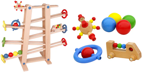 Beluga Rollipop für 45€ – Holz-Kugelbahn mit 6 Ebenen, 4 Kugeln & 3 Rollfiguren